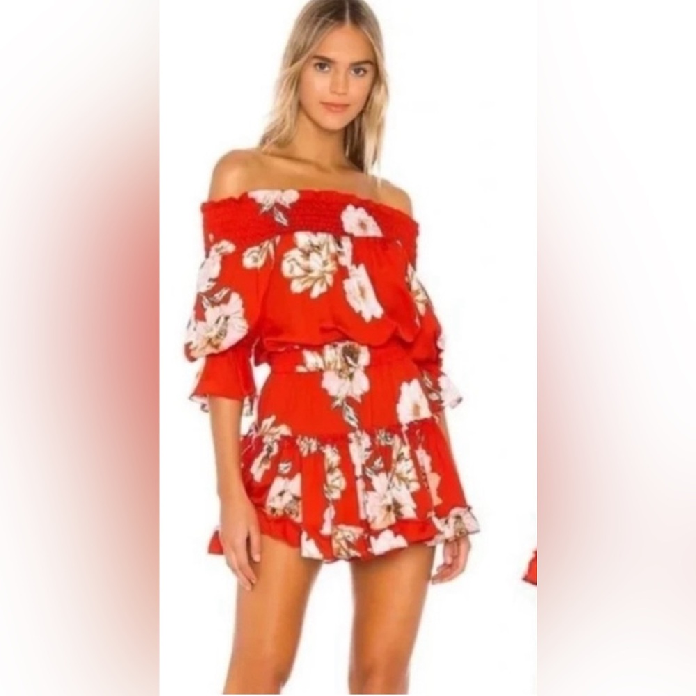 Floral Off-Shoulder Red Dress